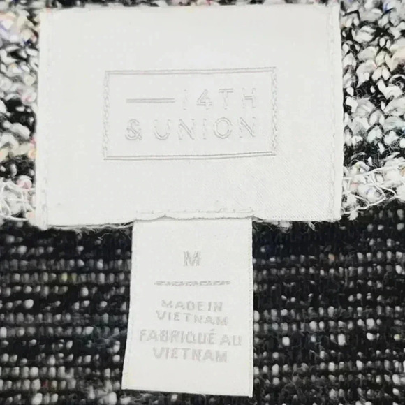 14th & Union Tweed Blazer Women's M Open Front Fringe White Blue - Picture 5 of 8